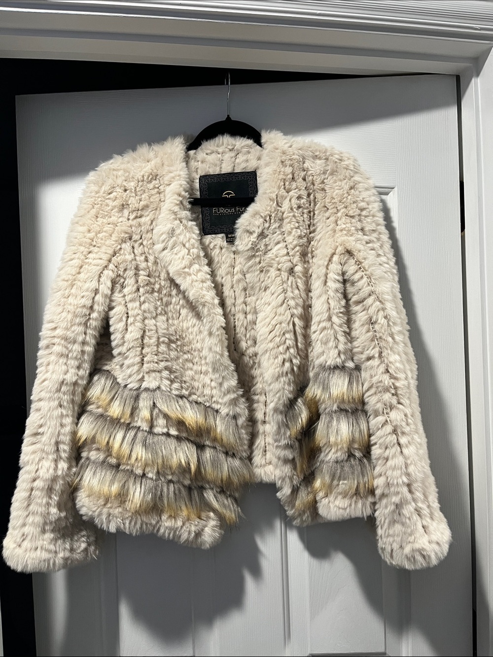 Plush Cream Faux Fur Teddy Jacket with Tiered Trim